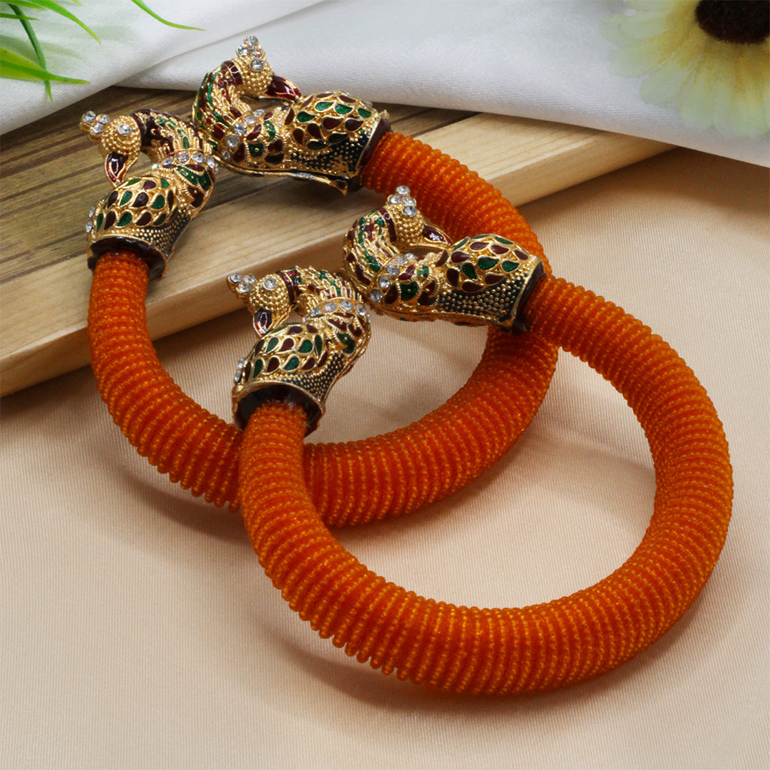 Saanidhyam Royal Orange Peacock Bangles (Set of 2)
