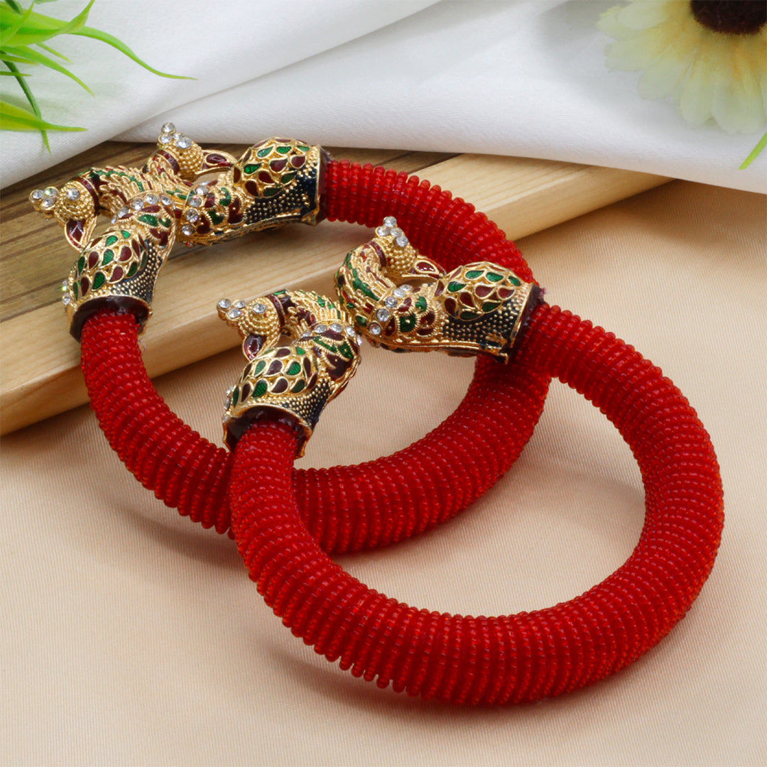 Saanidhyam Royal Red Peacock Bangles (Set of 2)