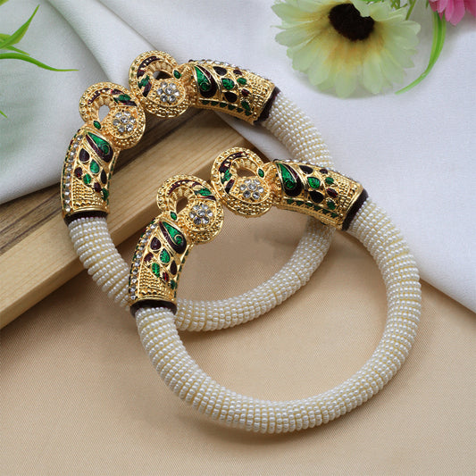 Saanidhyam Pearl White Peacock Bangles (Set of 2)