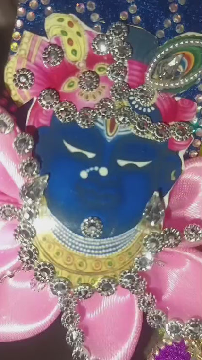 SAANIDHYAM Shyam Sundar Yellow & Royal Blue Designer Laddu Gopal Poshak Set with Mukut & Mala