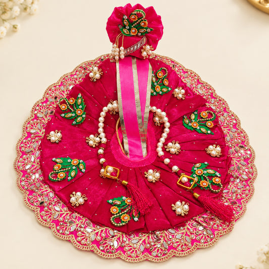 SAANIDHYAM Rani Pink Premium Designer Laddu Gopal Poshak Set with Mukut